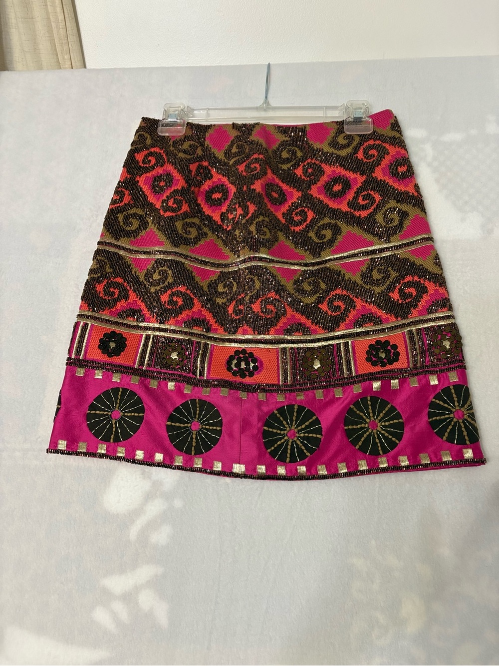 Per Se Pink & Brown Beaded Embroidered Mini Skirt NWOT